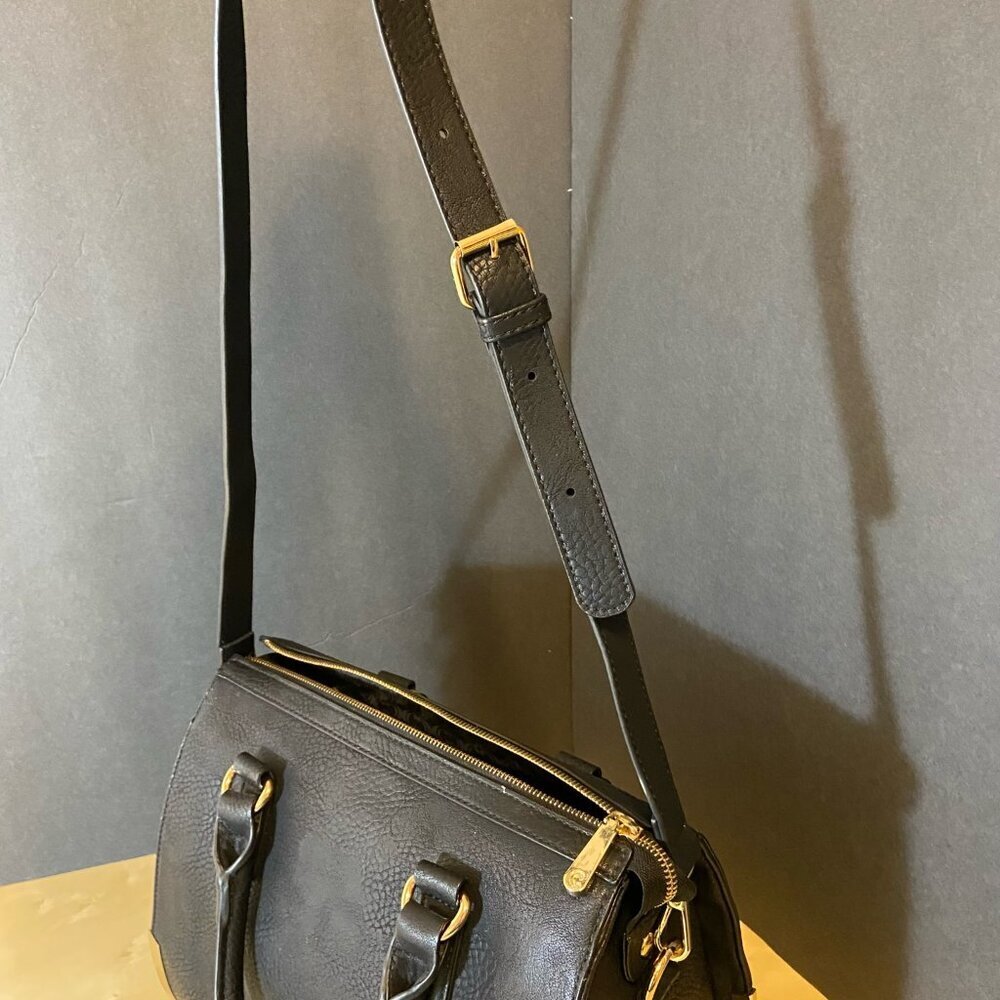 Charming Charlie Black Structured Satchel / Crossbody Bag – Black & Gold - Picture 7 of 10